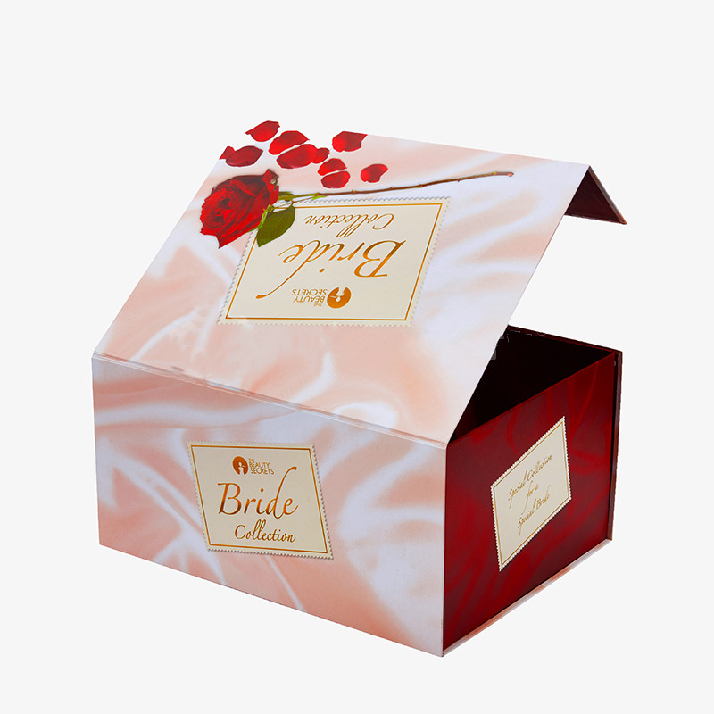 Boîte de mariage rouge pliable avec ruban