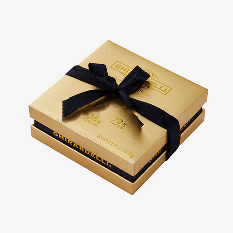 Boîte à couvercle en chocolat doré de luxe avec ruban