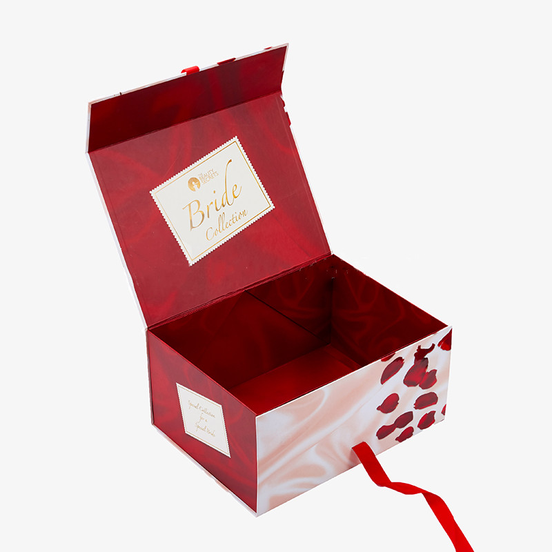 Boîte de mariage rouge pliable avec ruban